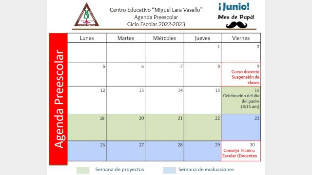 Centro Educativo Miguel Lara Vasallo Agenda Preescolar Junio 2023