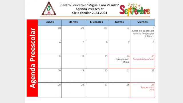 Centro Educativo Miguel Lara Vasallo AGENDA SEPTIEMBRE 2023