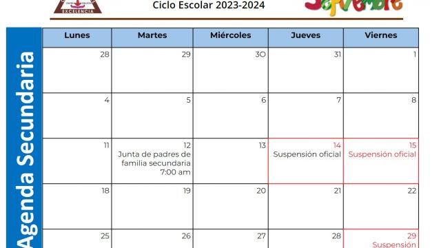 Centro Educativo Miguel Lara Vasallo AGENDA SECUNDARIA SEPTIEMBRE 2023