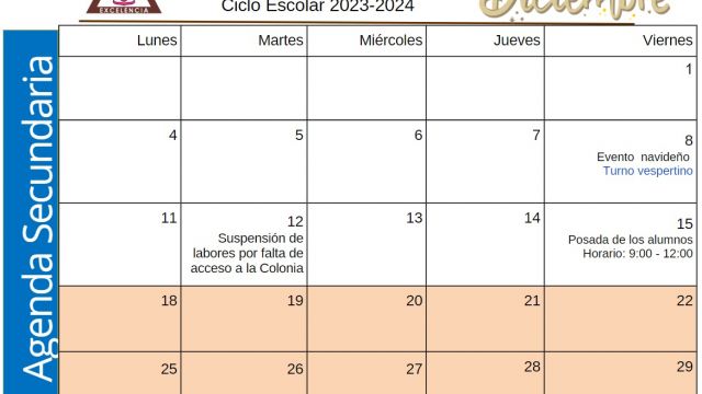 Centro Educativo Miguel Lara Vasallo Agenda Secundaria Diciembre 2023