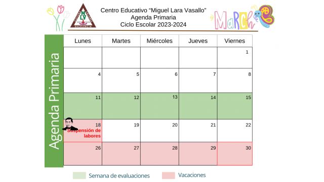 Centro Educativo Miguel Lara Vasallo Agenda Primaria Marzo 2024