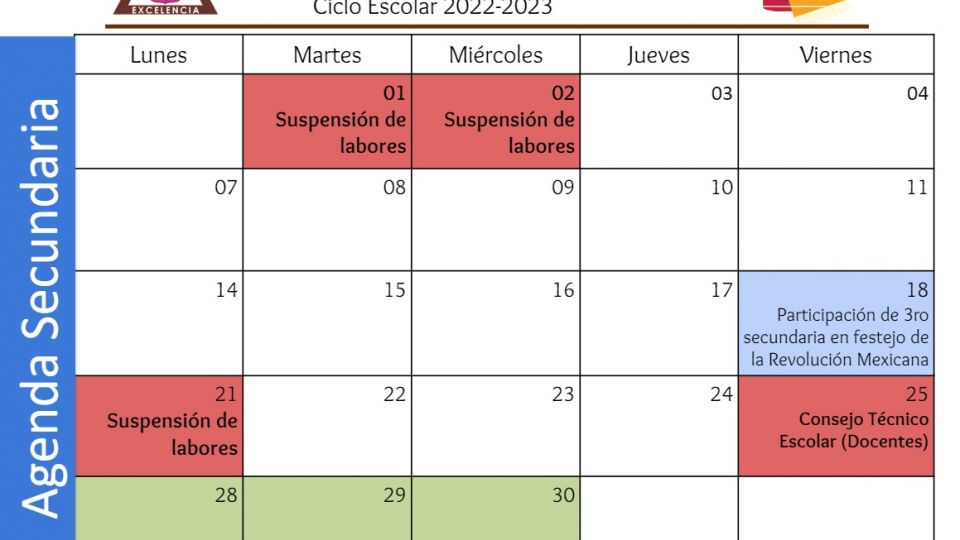 Agenda Secundaria Noviembre 2022 - Centro Educativo Miguel Lara Vasallo