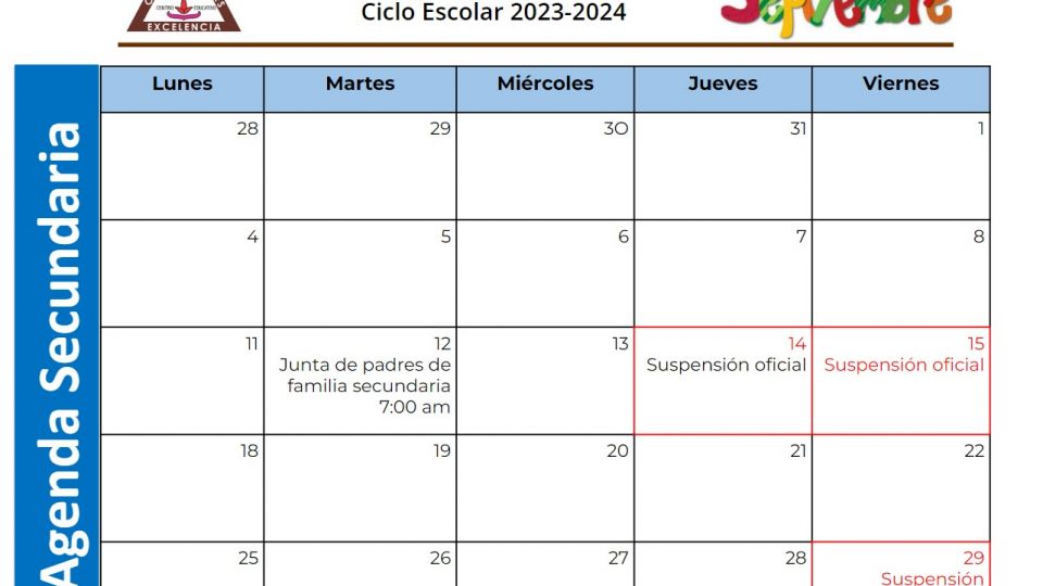 AGENDA SECUNDARIA SEPTIEMBRE 2023 - Centro Educativo Miguel Lara Vasallo