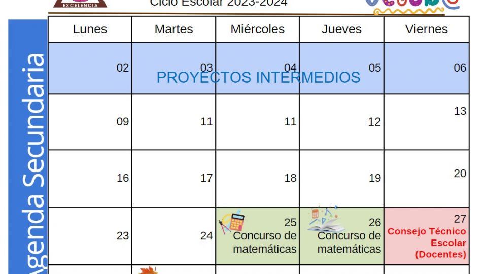 Agenda Secundaria Octubre 2023 - Centro Educativo Miguel Lara Vasallo