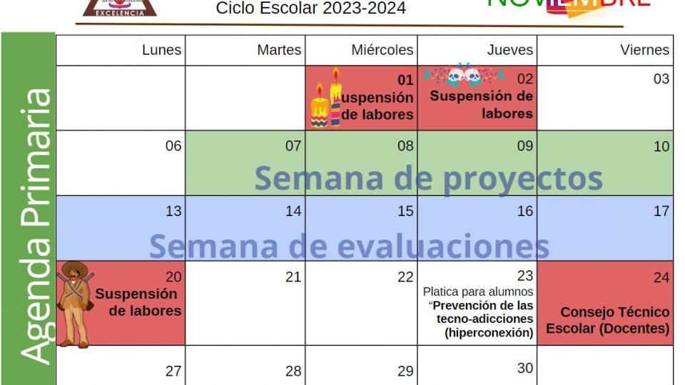 Agenda Primaria Noviembre 2023 - Centro Educativo Miguel Lara Vasallo