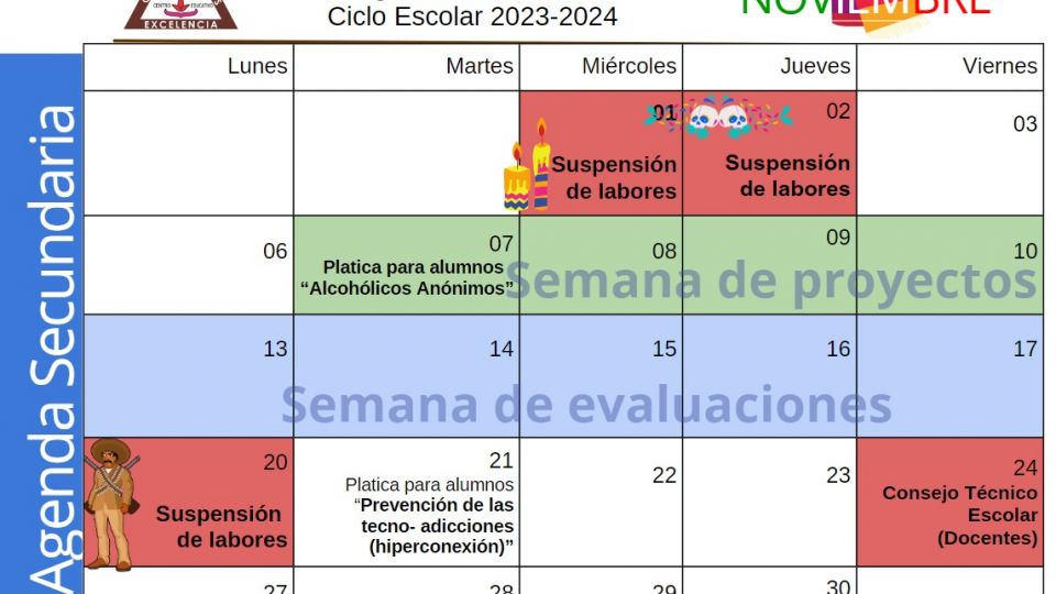 Agenda Secundaria Noviembre 2023 - Centro Educativo Miguel Lara Vasallo